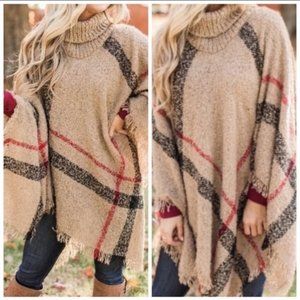 TAN TURTLENECK PONCHO SWEATER